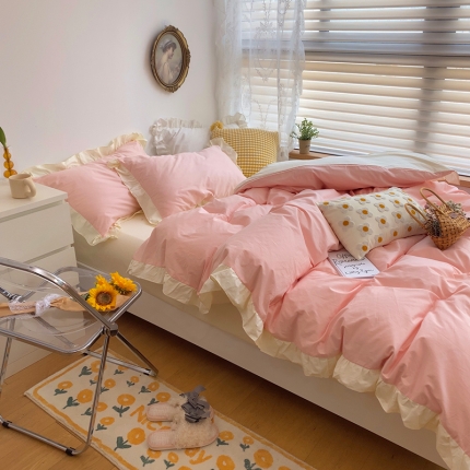 91家纺网 家纺一手货源 找家纺 （总）三朵 2021新款13372全棉韩版双拼四件套