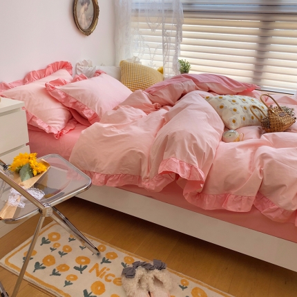 91家纺网 家纺一手货源 找家纺 （总）三朵 2021新款13372全棉韩版双拼四件套