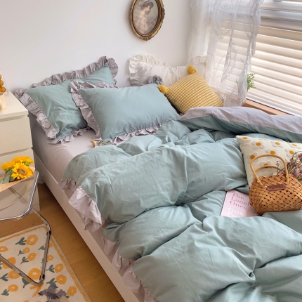 91家纺网 家纺一手货源 找家纺 （总）三朵 2021新款13372全棉韩版双拼四件套