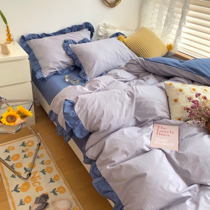 91家纺网 家纺一手货源 找家纺 （总）三朵 2021新款13372全棉韩版双拼四件套