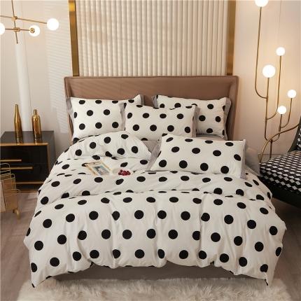 91家纺网 家纺一手货源 找家纺 仟网汇 2021新款企鹅绒印花款四件套 波点