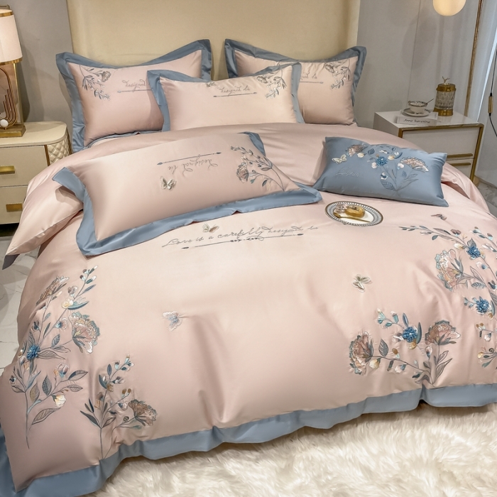 91家纺网 家纺一手货源 找家纺 品家居 2021新款180支长绒棉四件套-蝶舞恋花 粉