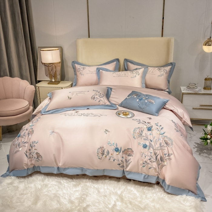 91家纺网 家纺一手货源 找家纺 品家居 2021新款180支长绒棉四件套-蝶舞恋花 粉