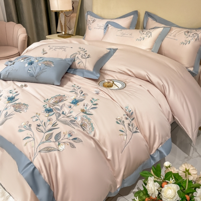 91家纺网 家纺一手货源 找家纺 品家居 2021新款180支长绒棉四件套-蝶舞恋花 粉