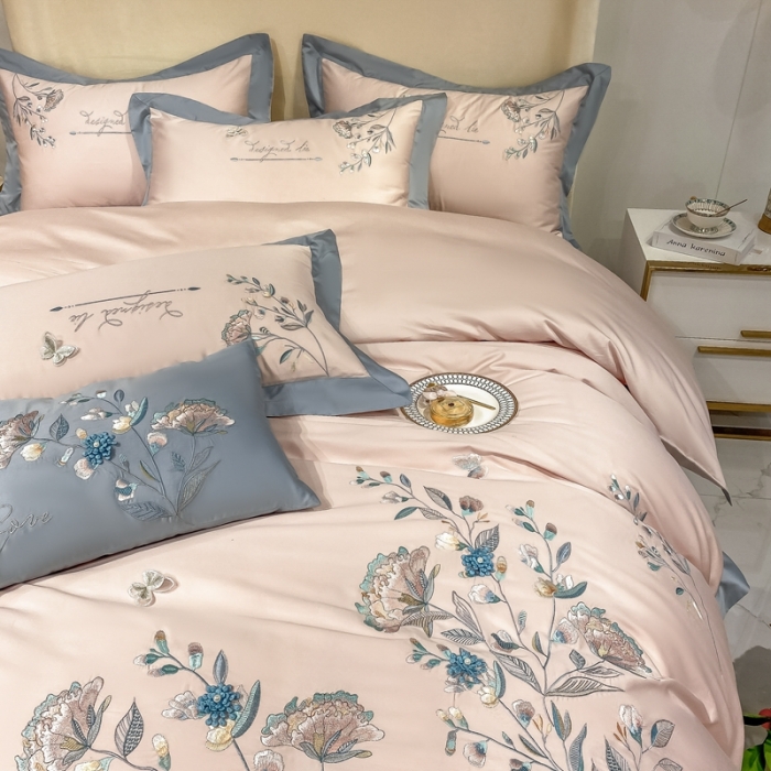 91家纺网 家纺一手货源 找家纺 品家居 2021新款180支长绒棉四件套-蝶舞恋花 粉