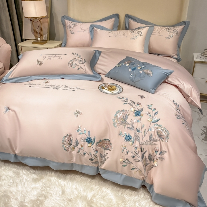 91家纺网 家纺一手货源 找家纺 品家居 2021新款180支长绒棉四件套-蝶舞恋花 粉