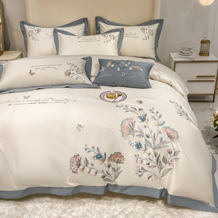 91家纺网 家纺一手货源 找家纺 品家居 2021新款180支长绒棉四件套-蝶舞恋花 白