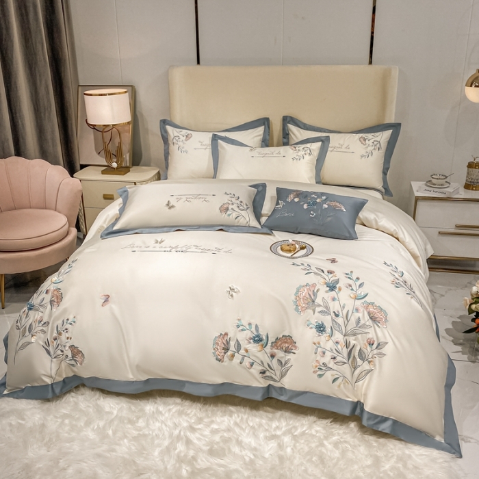 91家纺网 家纺一手货源 找家纺 品家居 2021新款180支长绒棉四件套-蝶舞恋花 白