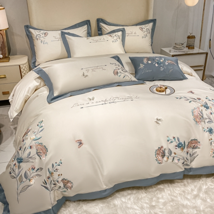 91家纺网 家纺一手货源 找家纺 品家居 2021新款180支长绒棉四件套-蝶舞恋花 白