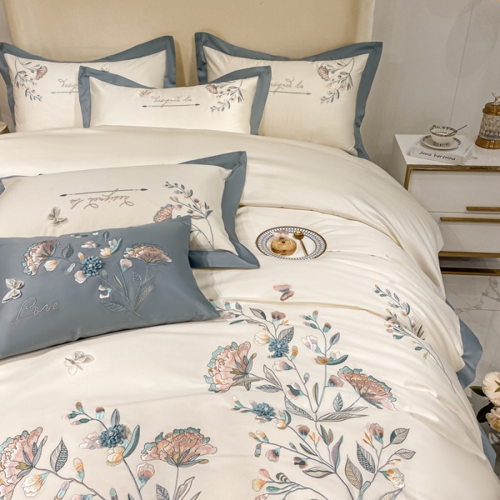 91家纺网 家纺一手货源 找家纺 品家居 2021新款180支长绒棉四件套-蝶舞恋花 白