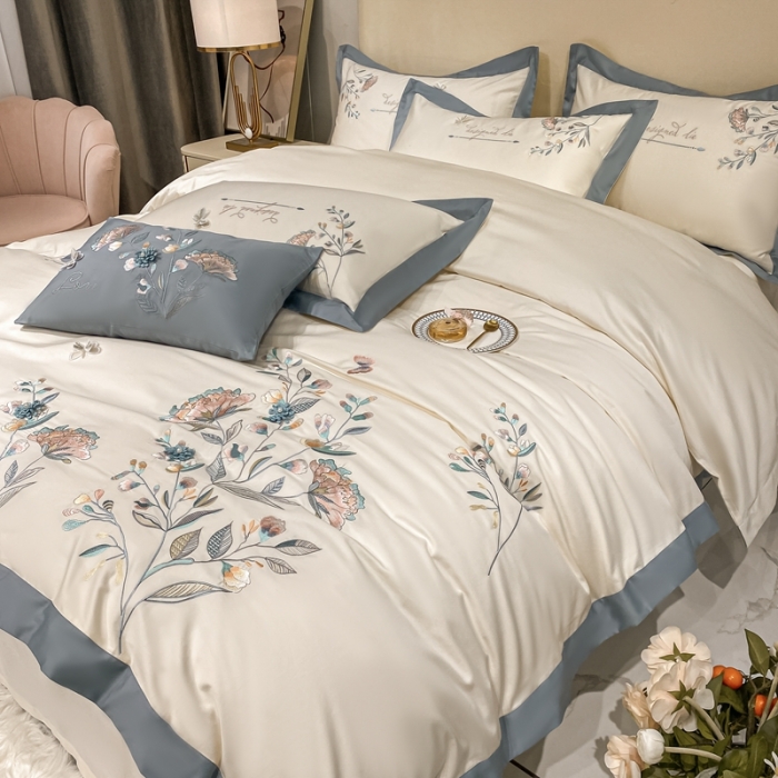 91家纺网 家纺一手货源 找家纺 品家居 2021新款180支长绒棉四件套-蝶舞恋花 白