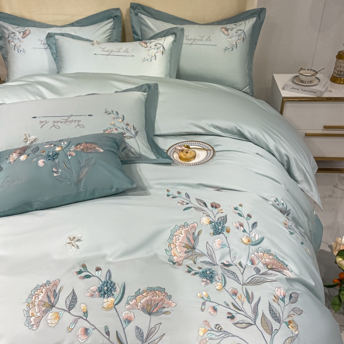 91家纺网 家纺一手货源 找家纺 品家居 2021新款180支长绒棉四件套-蝶舞恋花 蓝