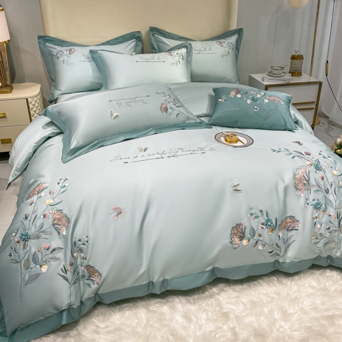 91家纺网 家纺一手货源 找家纺 品家居 2021新款180支长绒棉四件套-蝶舞恋花 蓝