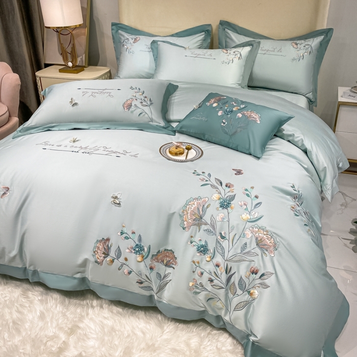 91家纺网 家纺一手货源 找家纺 品家居 2021新款180支长绒棉四件套-蝶舞恋花 蓝