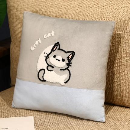 91家纺网 家纺一手货源 找家纺 仟亿莱 2021新款拼色毛巾绣卡通抱枕套 猫咪