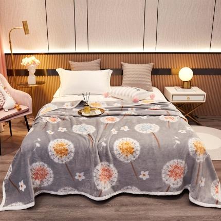 91家纺网 家纺一手货源 找家纺 2025年新款印花云貂绒毛毯沙发盖毯午睡毯子 蒲公英灰