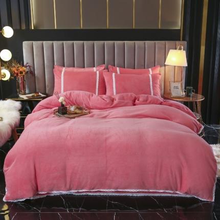 91家纺网 家纺一手货源 找家纺 琪琪阁家纺 2021新款纯色牛奶绒四件套 西瓜红