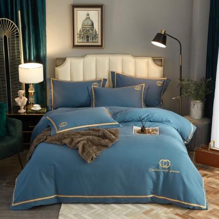 启航2021秋冬爆款全棉磨毛简约刺绣款四件套时尚先锋 时尚先锋-宾利蓝