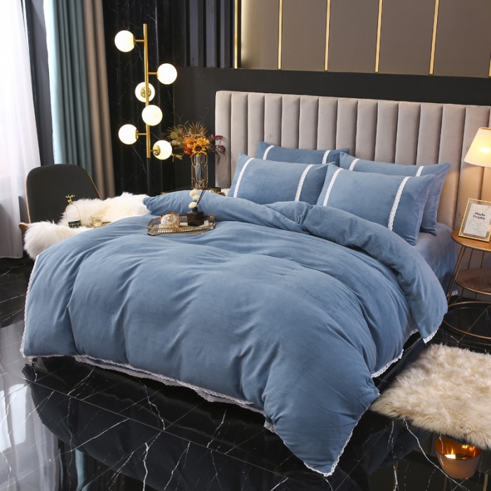 91家纺网 家纺一手货源 找家纺 琪琪阁家纺 2021新款纯色牛奶绒四件套 宝石蓝