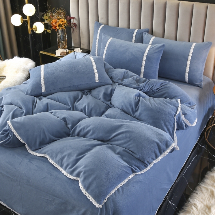 91家纺网 家纺一手货源 找家纺 琪琪阁家纺 2021新款纯色牛奶绒四件套 宝石蓝