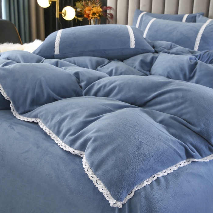 91家纺网 家纺一手货源 找家纺 琪琪阁家纺 2021新款纯色牛奶绒四件套 宝石蓝