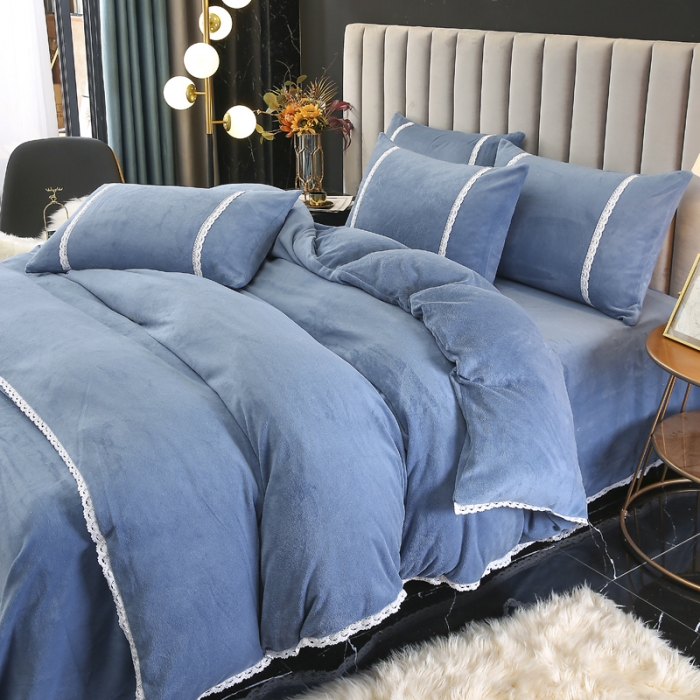 91家纺网 家纺一手货源 找家纺 琪琪阁家纺 2021新款纯色牛奶绒四件套 宝石蓝