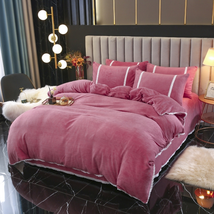 91家纺网 家纺一手货源 找家纺 琪琪阁家纺 2021新款纯色牛奶绒四件套 豆沙色