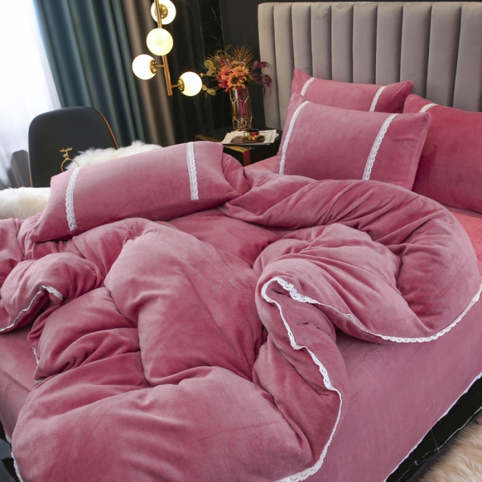 91家纺网 家纺一手货源 找家纺 琪琪阁家纺 2021新款纯色牛奶绒四件套 豆沙色