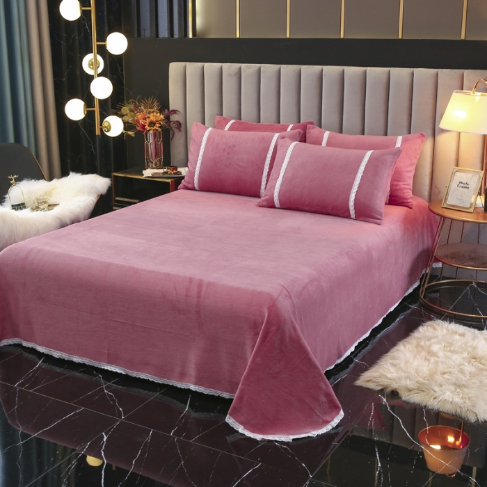 91家纺网 家纺一手货源 找家纺 琪琪阁家纺 2021新款纯色牛奶绒四件套 豆沙色