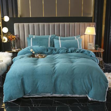 琪琪阁家纺 2021新款纯色牛奶绒四件套 湖蓝