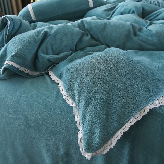 91家纺网 家纺一手货源 找家纺 琪琪阁家纺 2021新款纯色牛奶绒四件套 湖蓝