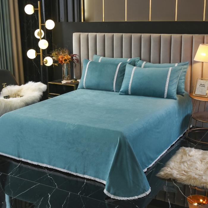 91家纺网 家纺一手货源 找家纺 琪琪阁家纺 2021新款纯色牛奶绒四件套 湖蓝