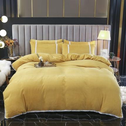 琪琪阁家纺 2021新款纯色牛奶绒四件套 姜黄