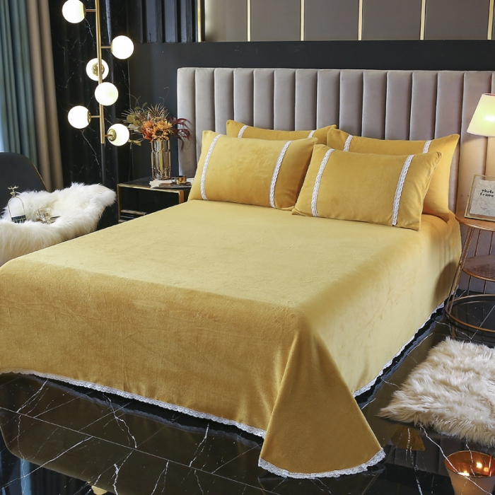 91家纺网 家纺一手货源 找家纺 琪琪阁家纺 2021新款纯色牛奶绒四件套 姜黄