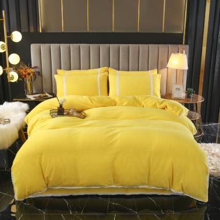 琪琪阁家纺 2021新款纯色牛奶绒四件套 奶油黄