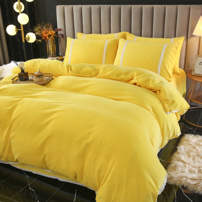 91家纺网 家纺一手货源 找家纺 琪琪阁家纺 2021新款纯色牛奶绒四件套 奶油黄