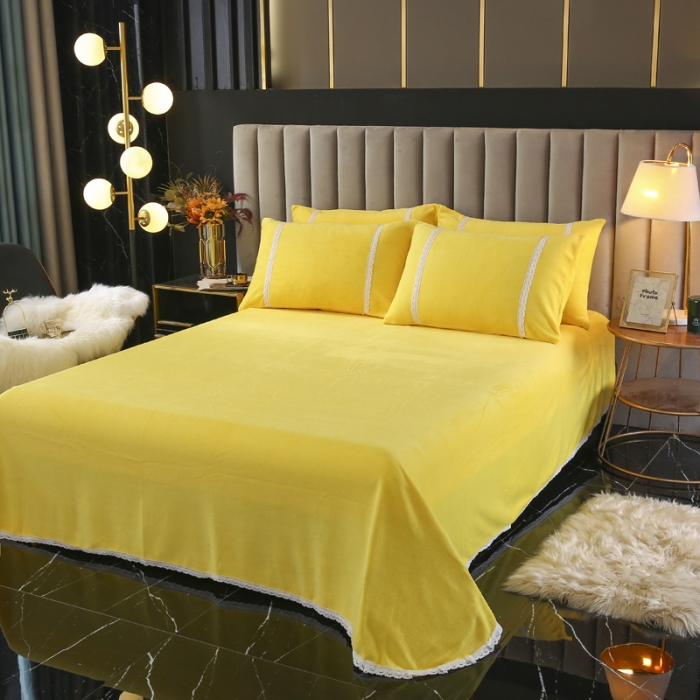 91家纺网 家纺一手货源 找家纺 琪琪阁家纺 2021新款纯色牛奶绒四件套 奶油黄