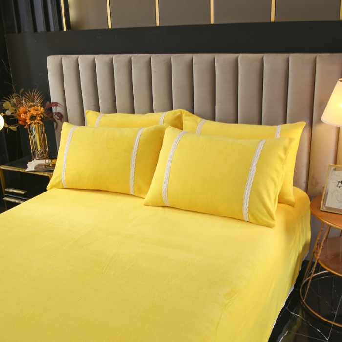 91家纺网 家纺一手货源 找家纺 琪琪阁家纺 2021新款纯色牛奶绒四件套 奶油黄
