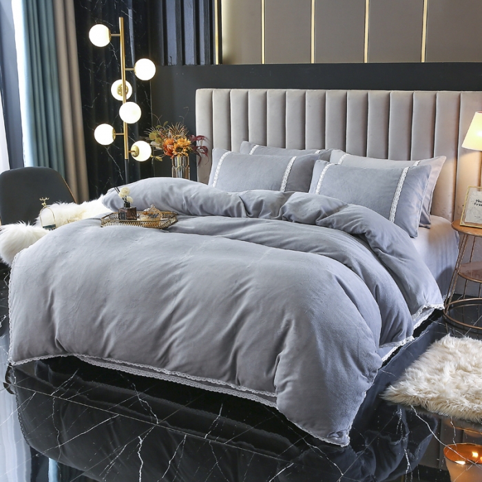 91家纺网 家纺一手货源 找家纺 琪琪阁家纺 2021新款纯色牛奶绒四件套 绅士灰