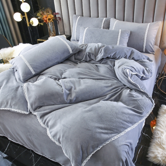 91家纺网 家纺一手货源 找家纺 琪琪阁家纺 2021新款纯色牛奶绒四件套 绅士灰