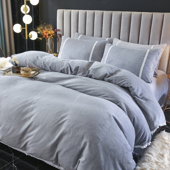 91家纺网 家纺一手货源 找家纺 琪琪阁家纺 2021新款纯色牛奶绒四件套 绅士灰