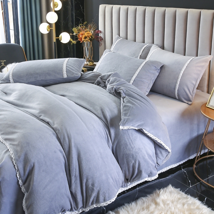 91家纺网 家纺一手货源 找家纺 琪琪阁家纺 2021新款纯色牛奶绒四件套 绅士灰