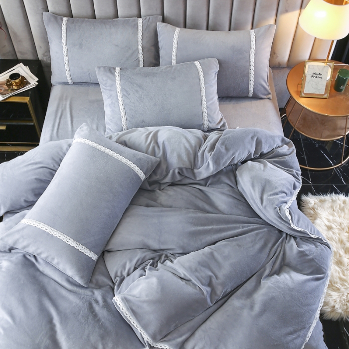 91家纺网 家纺一手货源 找家纺 琪琪阁家纺 2021新款纯色牛奶绒四件套 绅士灰