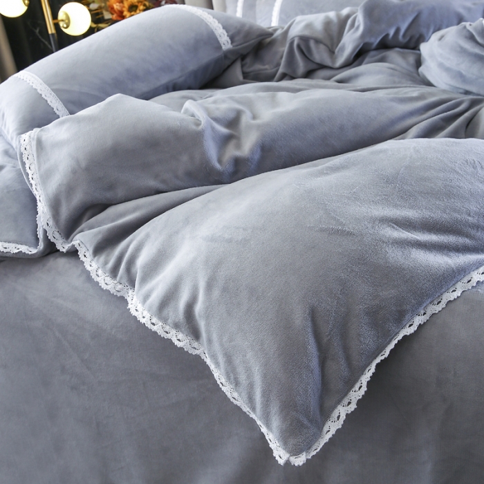 91家纺网 家纺一手货源 找家纺 琪琪阁家纺 2021新款纯色牛奶绒四件套 绅士灰