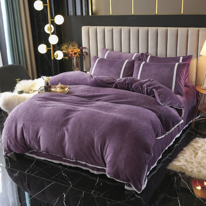 91家纺网 家纺一手货源 找家纺 琪琪阁家纺 2021新款纯色牛奶绒四件套 薇紫