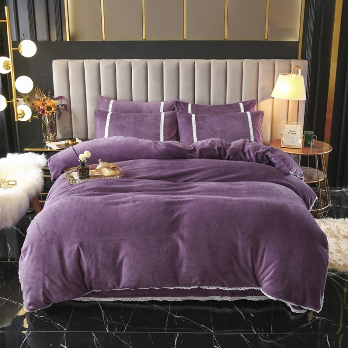 91家纺网 家纺一手货源 找家纺 琪琪阁家纺 2021新款纯色牛奶绒四件套 薇紫