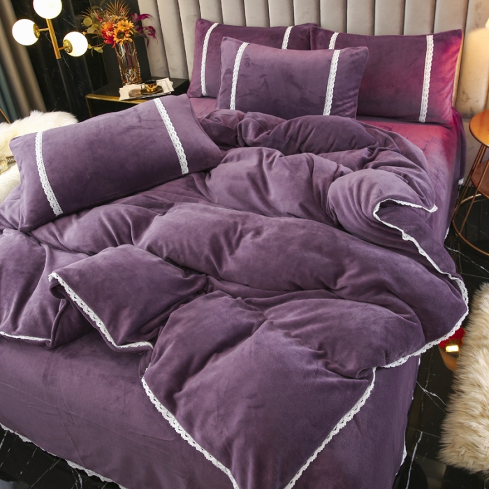 91家纺网 家纺一手货源 找家纺 琪琪阁家纺 2021新款纯色牛奶绒四件套 薇紫