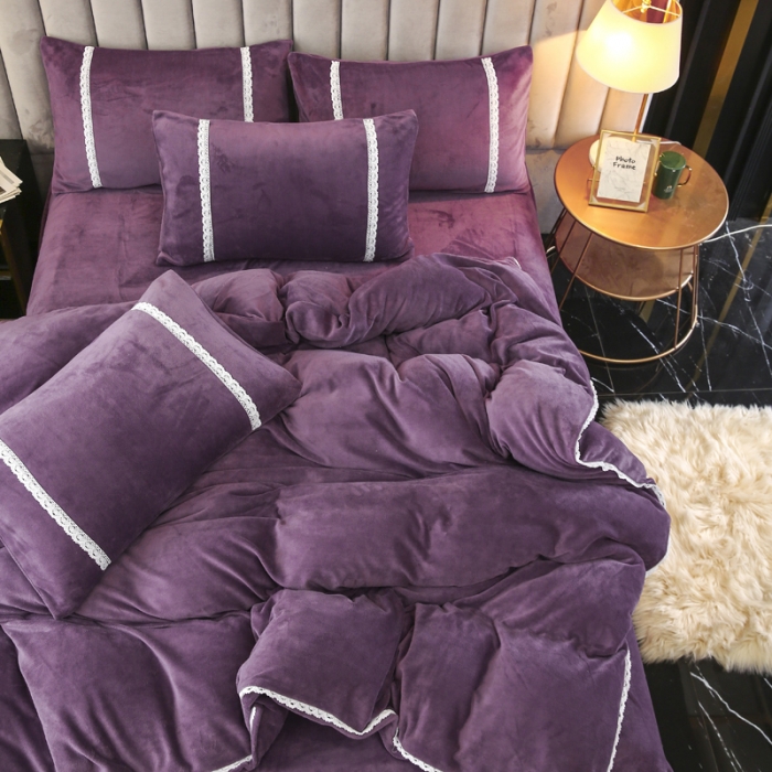 91家纺网 家纺一手货源 找家纺 琪琪阁家纺 2021新款纯色牛奶绒四件套 薇紫