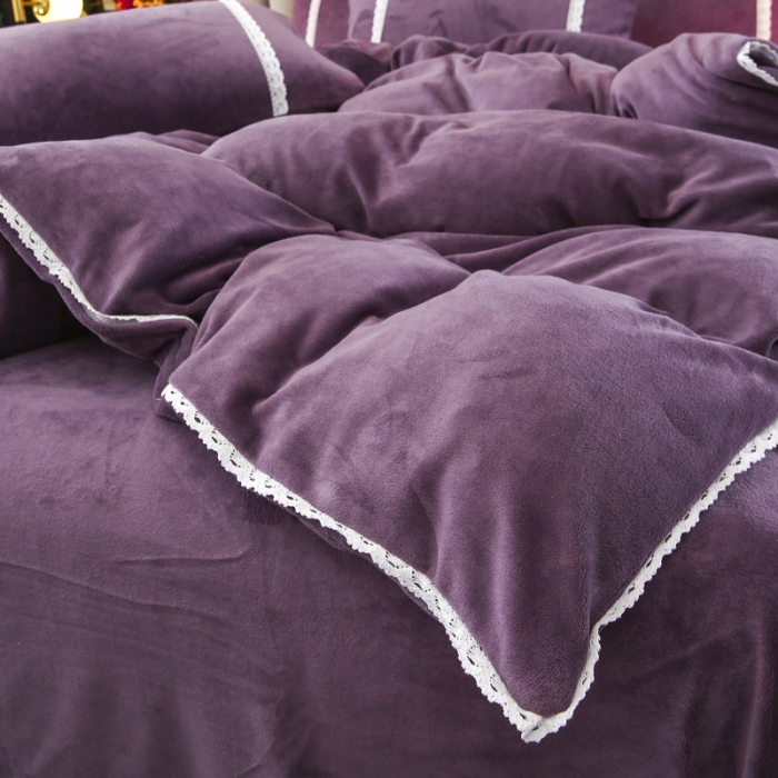 91家纺网 家纺一手货源 找家纺 琪琪阁家纺 2021新款纯色牛奶绒四件套 薇紫
