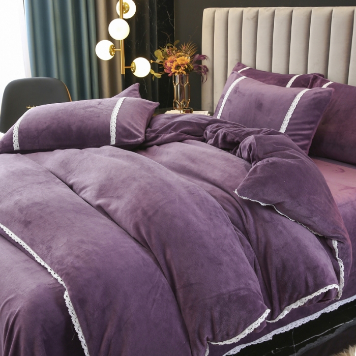 91家纺网 家纺一手货源 找家纺 琪琪阁家纺 2021新款纯色牛奶绒四件套 薇紫